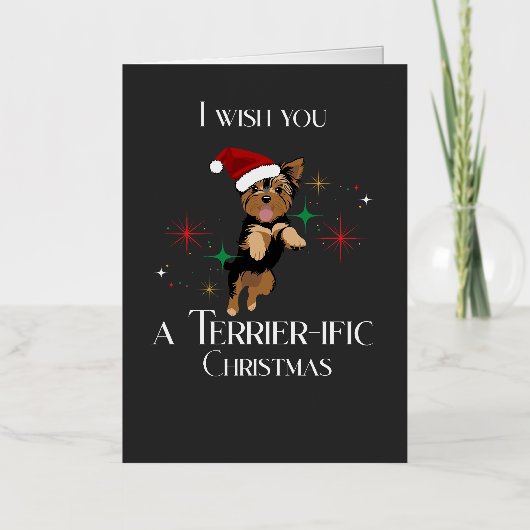 Terrier-ific Kerst Schattigee Dog Holiday Pun Folie Feestdagenkaart (Voorkant)