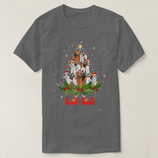 Terrier kerstboom Lights Cute Santa Hat Dog L T-shirt (Design voorkant)