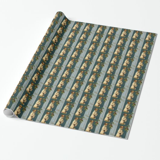 Terrier met Holly Cadeaupapier (Uitgerold)