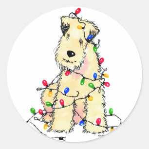 Terrier met zachte beklede wieltjes - Kerstmis Ronde Sticker