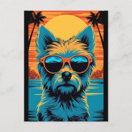 Terrier met zonnebril op het strand briefkaart