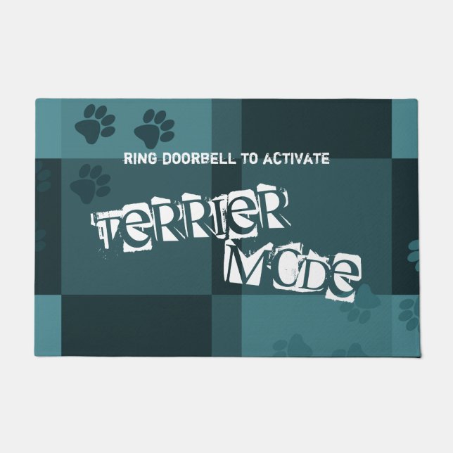 Terrier Mode Funny Dog Pawprints Donker Blauwgroen Deurmat (Voorkant)