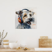 Terrier Music Factory Hoofdtelefoons Kunst Poster (Keuken)