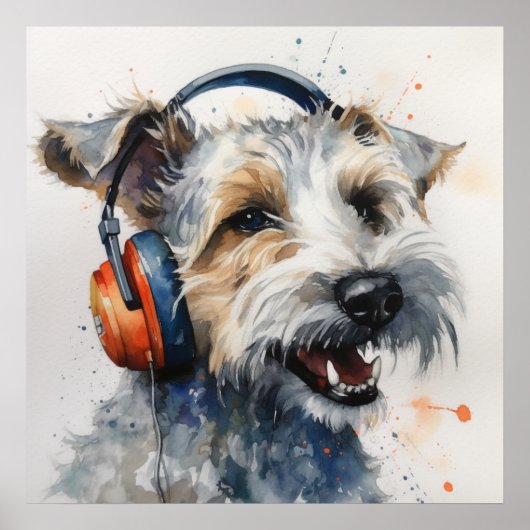 Terrier Music Factory Hoofdtelefoons Kunst Poster (Voorkant)