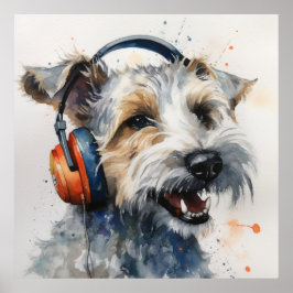 Terrier Music Factory Hoofdtelefoons Kunst Poster