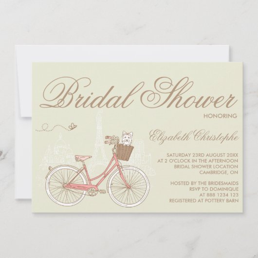Terrier op een Roze Bicycle Bridal Shower-uitnodig Kaart (Voorkant)