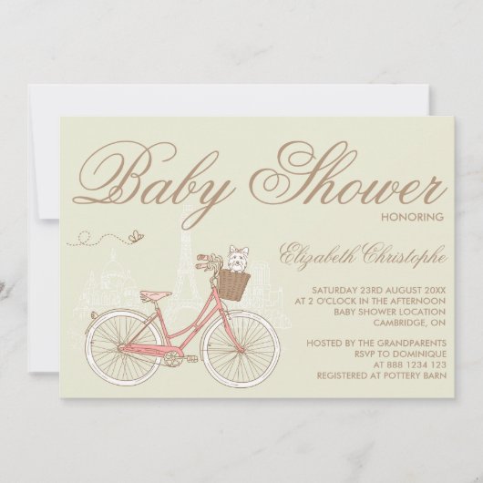 Terrier op een Roze Uitnodiging van het Baby showe (Voorkant)