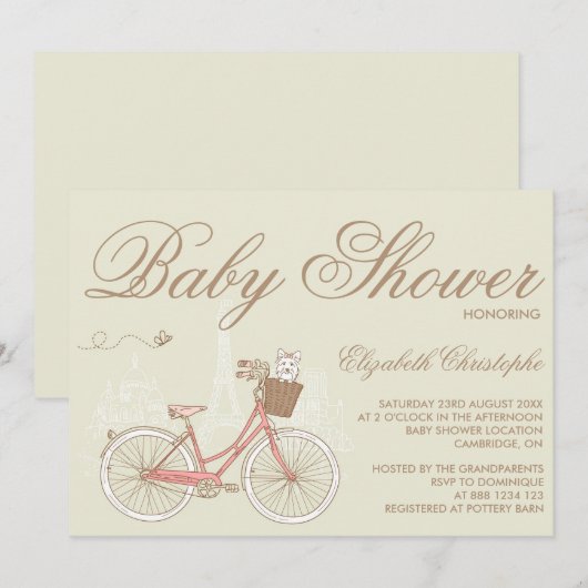 Terrier op een Roze Uitnodiging van het Baby showe (Voorkant / Achterkant)