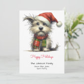 Terrier Puppy in een Santa Hat Happy Feestdagenkaart (Staand voorkant)
