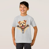 Terrier Puppy In Rits Pocket Kinderen Basic T-shir T-shirt (Voorkant volledig)