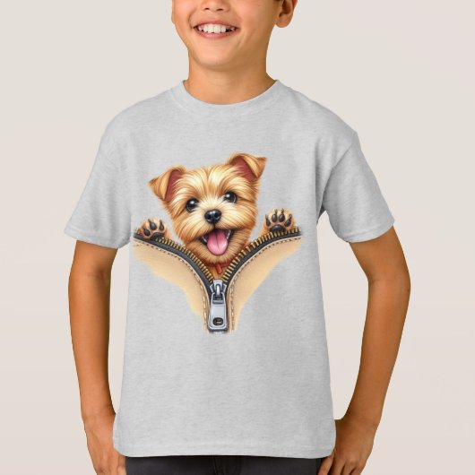 Terrier Puppy In Rits Pocket Kinderen Basic T-shir T-shirt (Voorkant)