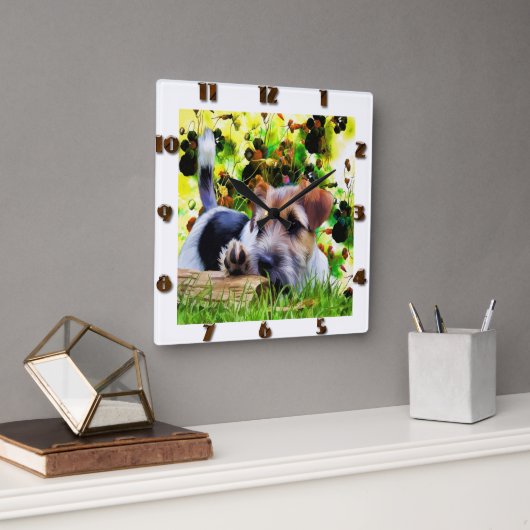 Terrier Puppy Vierkante Klok (Kantoor)