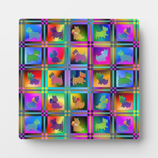 Terrier Silhouetten in een Checkboard Pattern Fotoplaat (Voorkant)