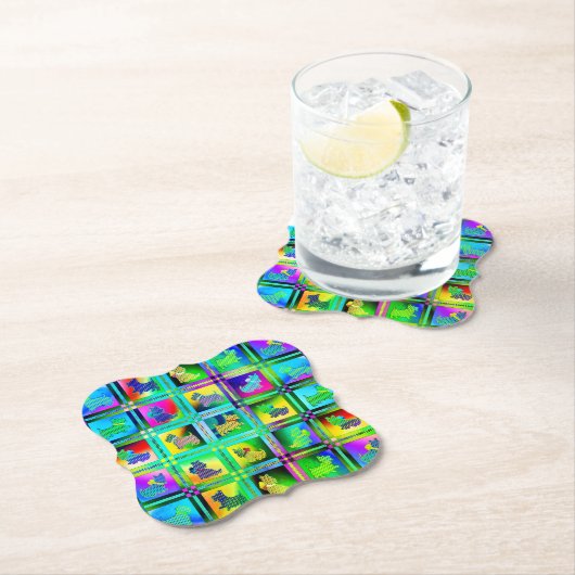 Terrier Silhouetten in een Checkboard Pattern Kartonnen Onderzetters (Insitu)