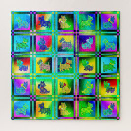 Terrier Silhouetten in een Checkboard Pattern Legpuzzel