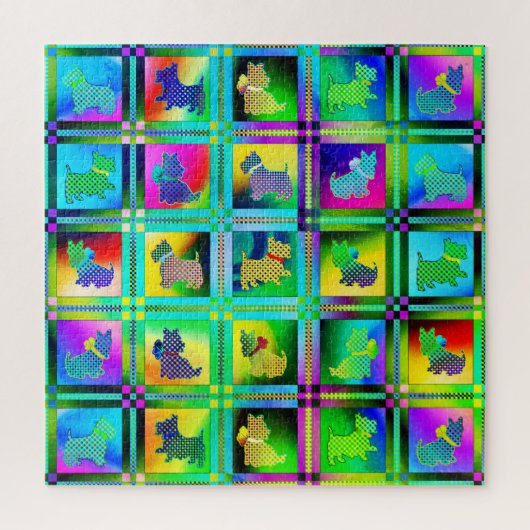 Terrier Silhouetten in een Checkboard Pattern Legpuzzel (Verticaal)