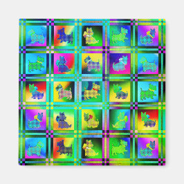 Terrier Silhouetten in een Checkboard Pattern Magneet