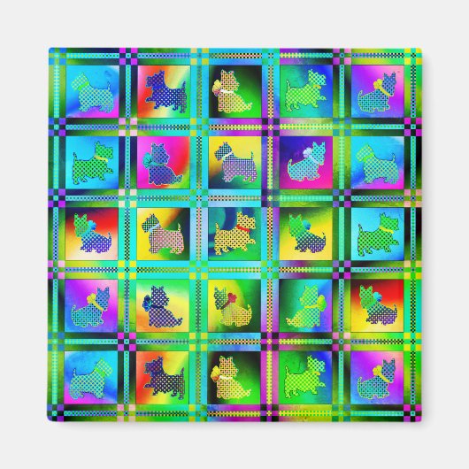 Terrier Silhouetten in een Checkboard Pattern Magneet (Voorkant)