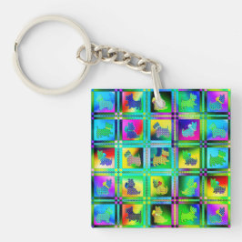 Terrier Silhouetten in een Checkboard Pattern Sleutelhanger