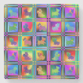 Terrier Silhouetten in een Checkboard Pattern Stenen Onderzetter (Voorkant)