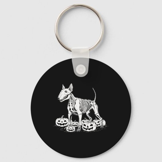 Terrier Skeleton Verjaardag Halloween Mannen Vrouw Sleutelhanger (Voorkant)
