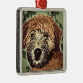 Terrierpuppup met zachte bekleding op wieltjes met metalen ornament (Rechts)