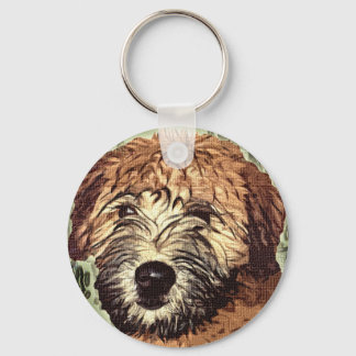 Terrierpuppup met zachte bekleding op wieltjes met sleutelhanger