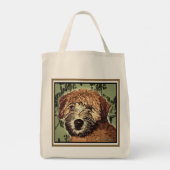 Terrierpuppup met zachte bekleding op wieltjes met tote bag (Achterkant)