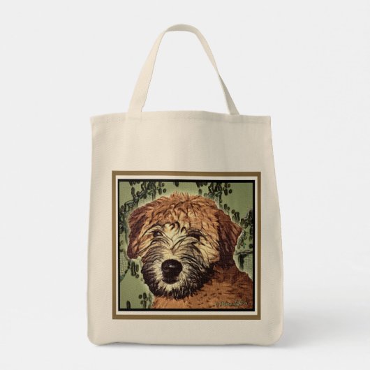 Terrierpuppup met zachte bekleding op wieltjes met tote bag (Achterkant)