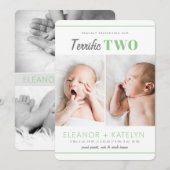 Terrific 2 Twins Birth Announounding Green Kaart (Voorkant / Achterkant)