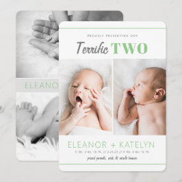 Terrific 2 Twins Birth Announounding Green Kaart