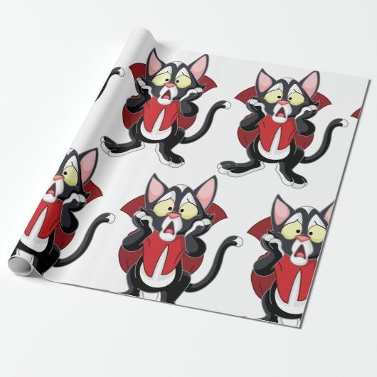 Terrified Vampire Cat Wrapping Paper Cadeaupapier (Uitgerold)