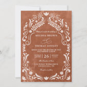 Terrocotta Papel Picado Budget QR Code Wedding Kaart (Voorkant)