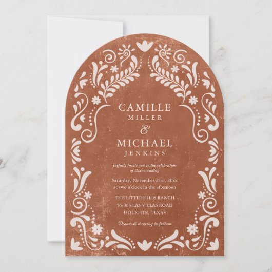 Terrocotta Papel Picado Mexicaanse bruiloft Kaart (Voorkant)