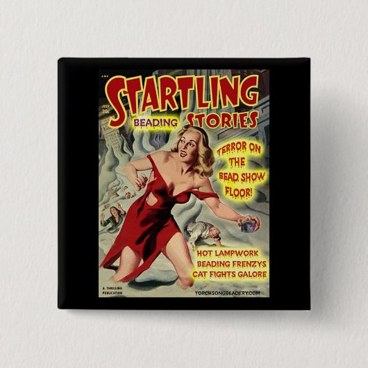 TERROR OP DE BEAD SHOW FLOOR! VIERKANTE BUTTON 5,1 CM (Voorkant)