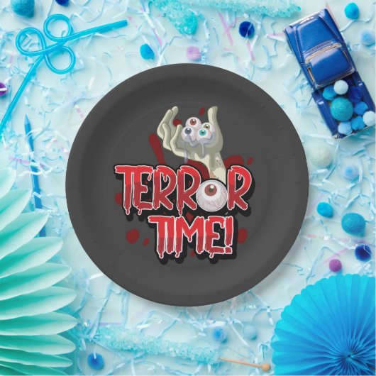 Terror Time Zombie Hand met Eyeballen Papieren Bordje (Feest)