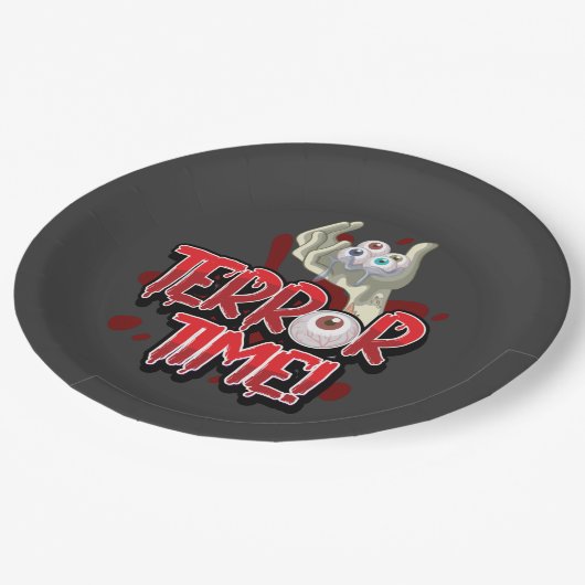 Terror Time Zombie Hand met Eyeballen Papieren Bordje (Gekanteld)