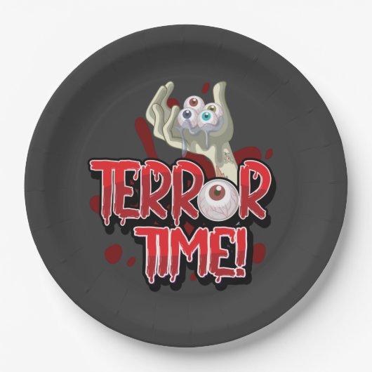 Terror Time Zombie Hand met Eyeballen Papieren Bordje (Voorkant)