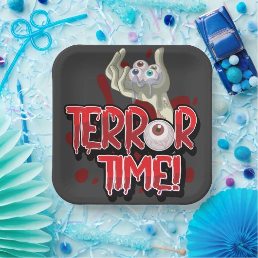 Terror Time Zombie Hand met Eyeballen T-Shirt Papieren Bordje (Feest)