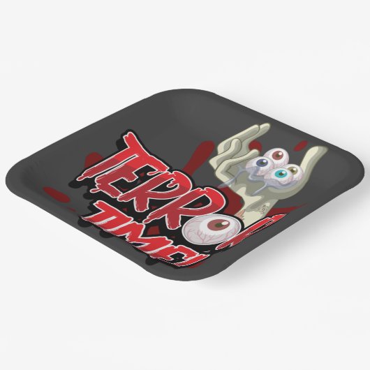 Terror Time Zombie Hand met Eyeballen T-Shirt Papieren Bordje (Gebogen)