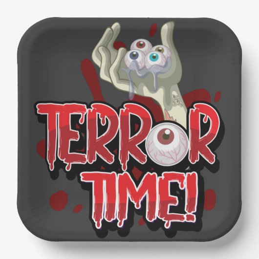 Terror Time Zombie Hand met Eyeballen T-Shirt Papieren Bordje (Voorkant)