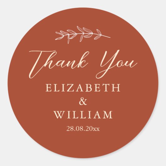 Terroracotta Trouw Dank Je Ronde Sticker (Voorkant)