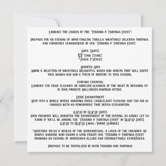 👻🍷 "Terrors & Tastings Event"! Aankondiging👻 Ha Kaart (Achterkant)