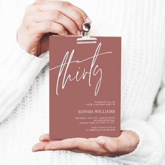 Terrscotta Minimalist 30th Birthday Invitation Kaart