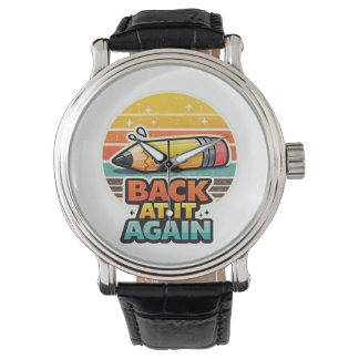 Terug Aan Het Werk Grappige Potlood School Ontwerp Horloge