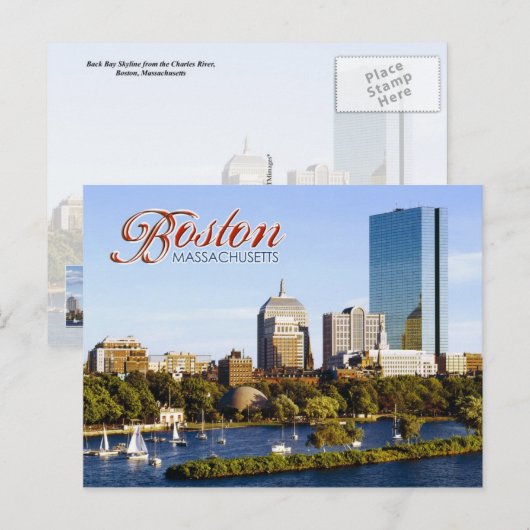 Terug Bay Skyline van de Charles River, Boston Briefkaart (Voorkant / Achterkant)