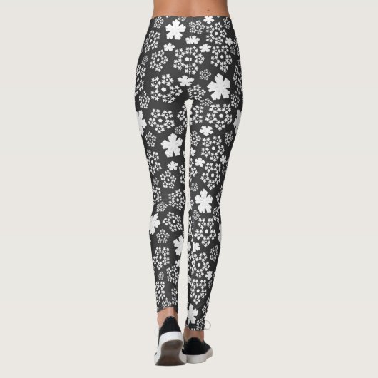 Terug en witte ster en sneeuwvlokken Winterpatroon Leggings (Achterkant)