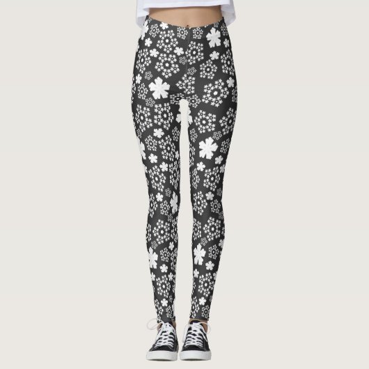 Terug en witte ster en sneeuwvlokken Winterpatroon Leggings (Voorkant)