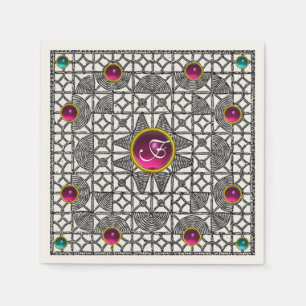 TERUG GEOMETRISCHE LACE PINK GEM STONE MONOGRAM SERVETTEN