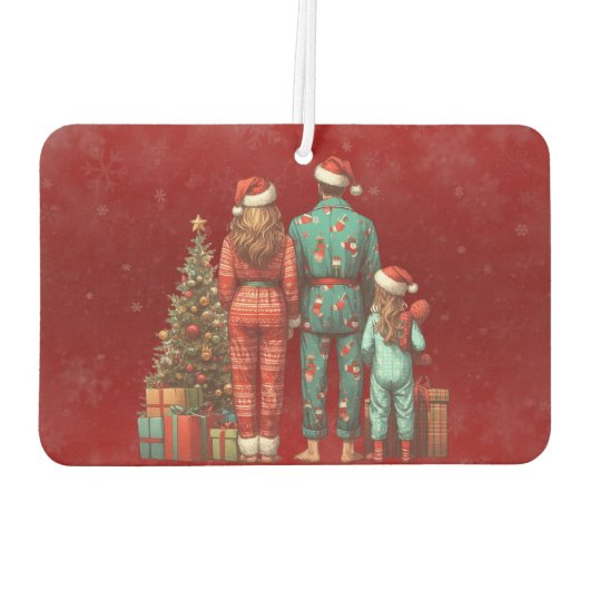 Terug Gezicht op familie van drie in Kerstmis PJ's Luchtverfrisser (Achterkant)
